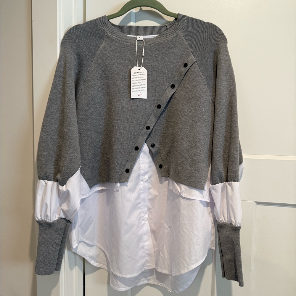 Amazon Essentials Gray and White Layered Top